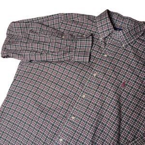 Ralph Lauren Men's L Red Green Plaid Long Sleeve Button Down Classic Fit Holiday